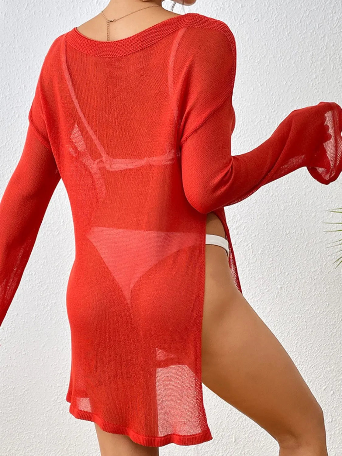 Round Neck Slit Cover-Up - Fashorio