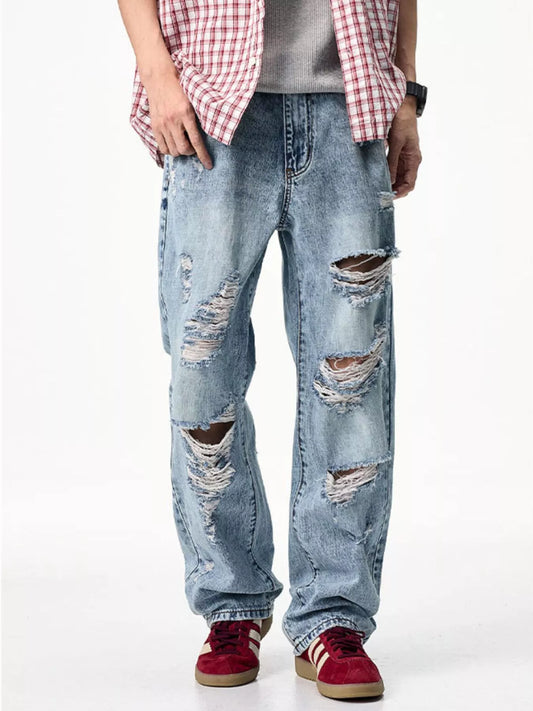 Men's Distressed Wide Leg Jeans - Fashorio