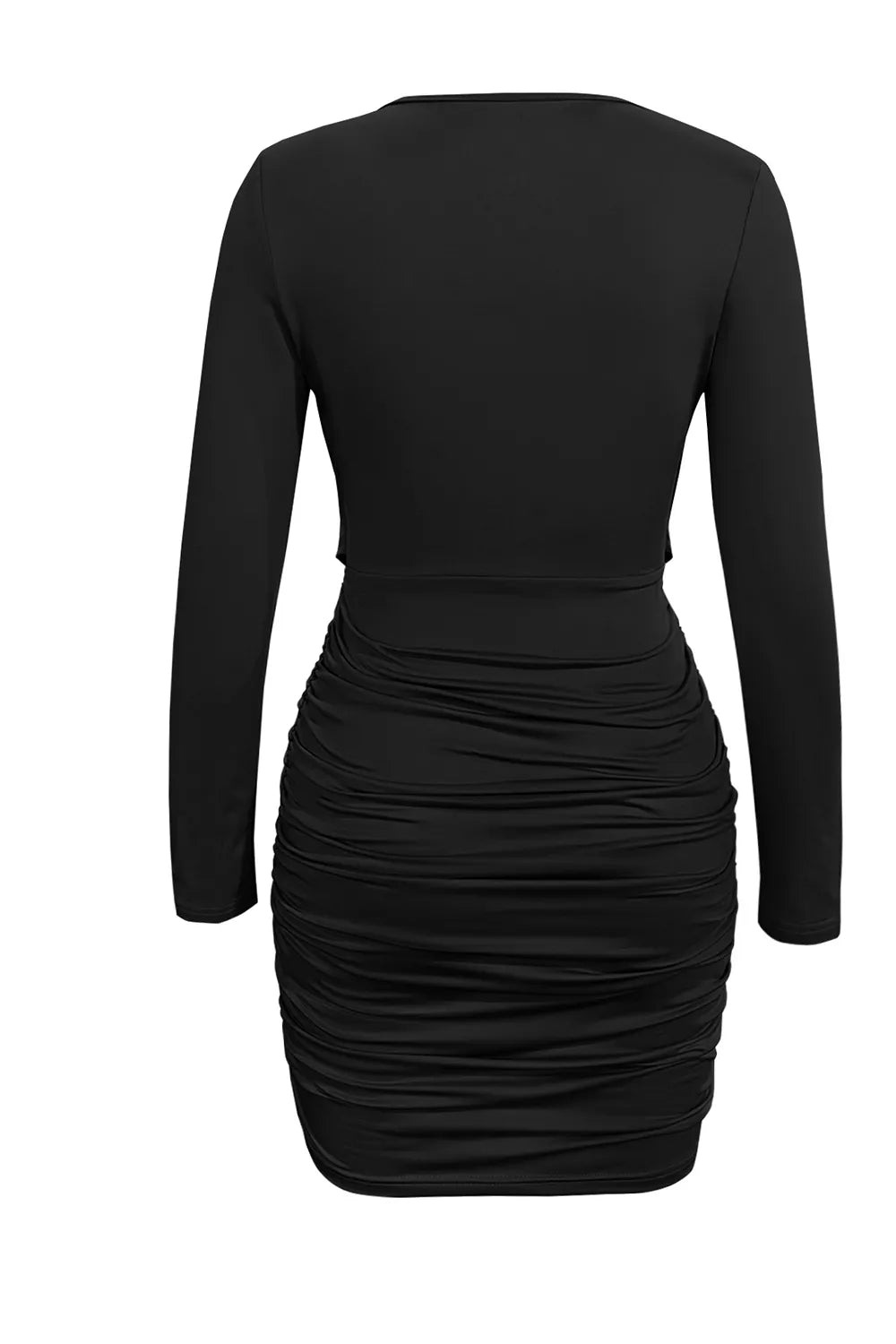 Ruched cowl neck long sleeve mini dress, detail of the fabric