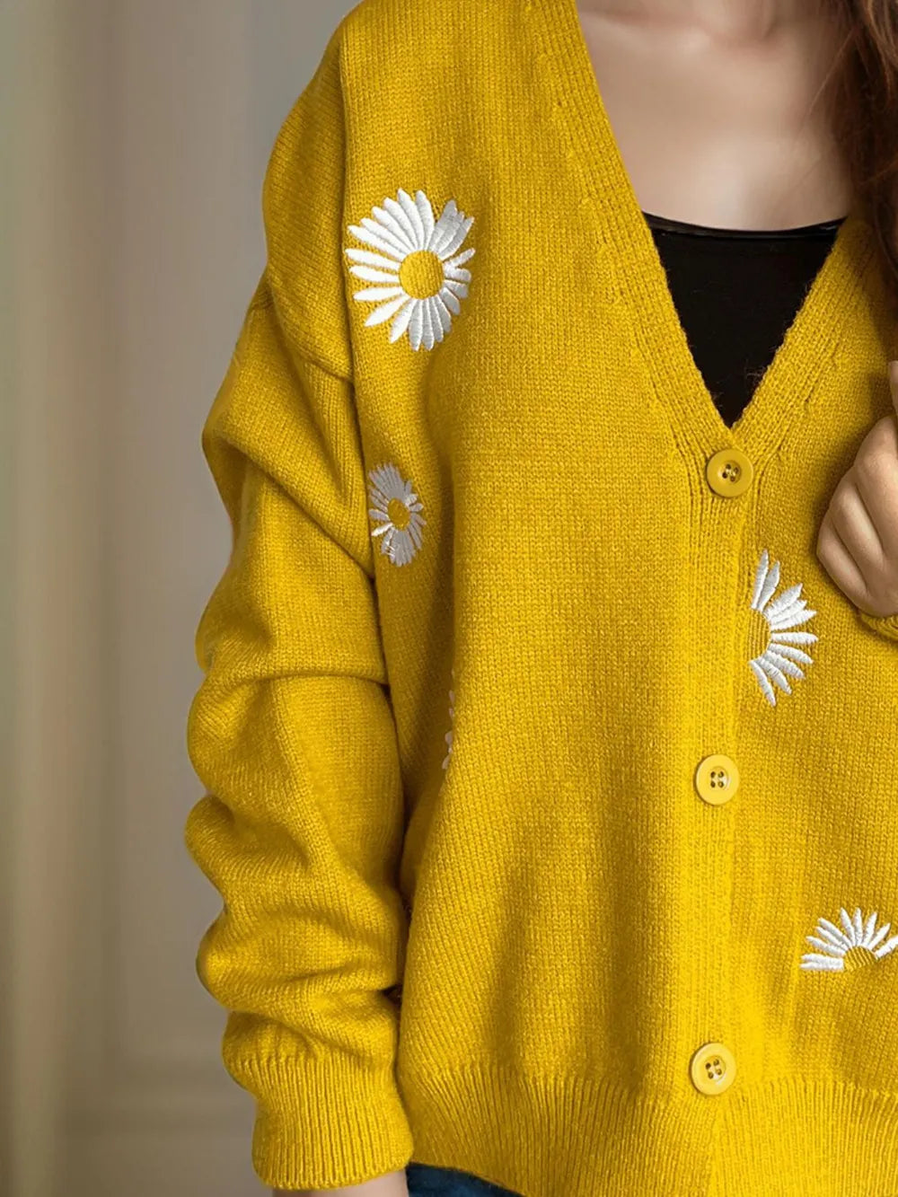 Daisy Button Up V-Neck Cardigan - Fashorio