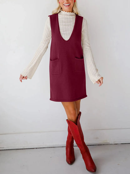 Sleeveless Knit Dress with Pockets - Fashorio