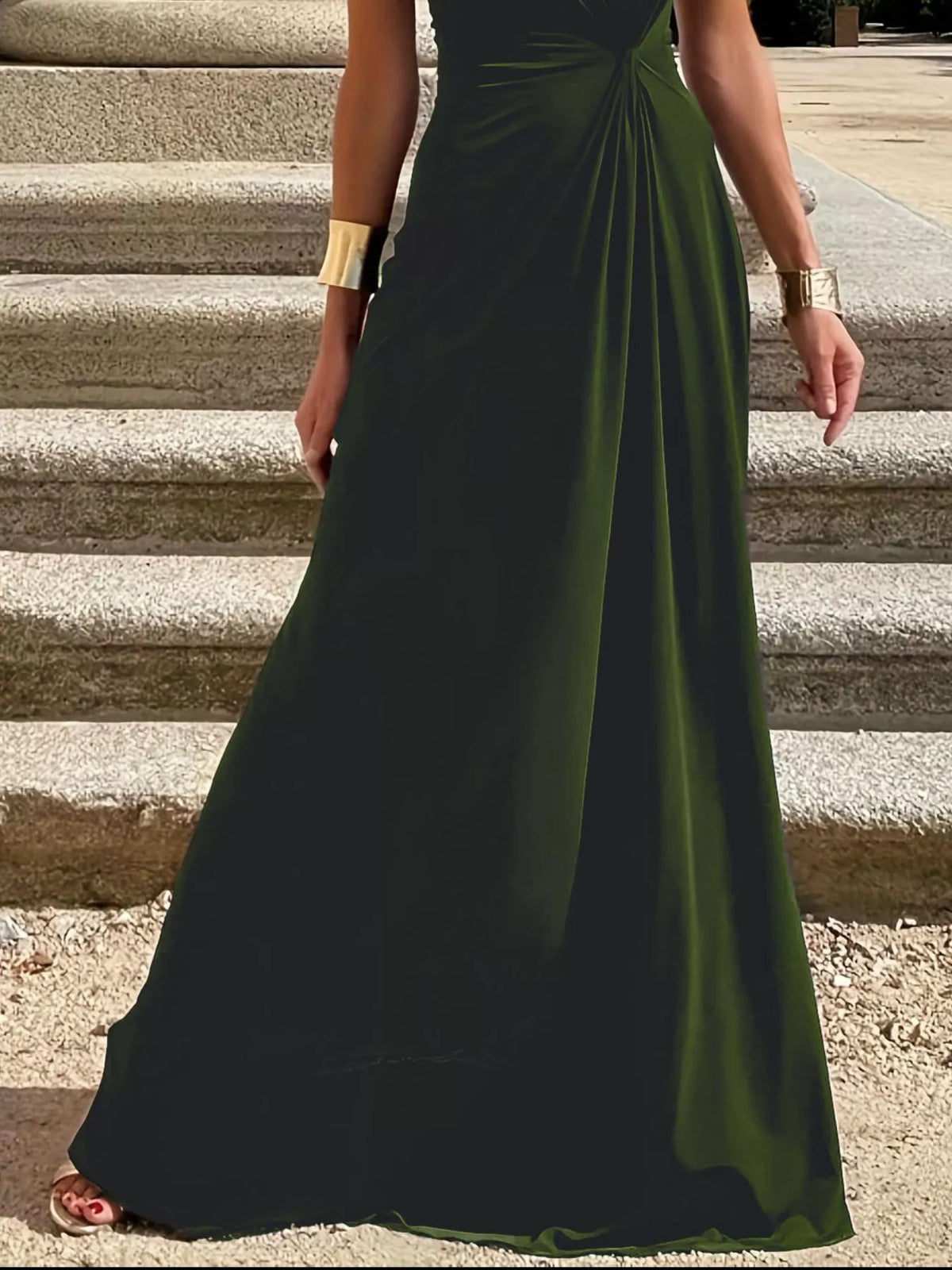 twisted round neck sleeveless maxi dress styled view