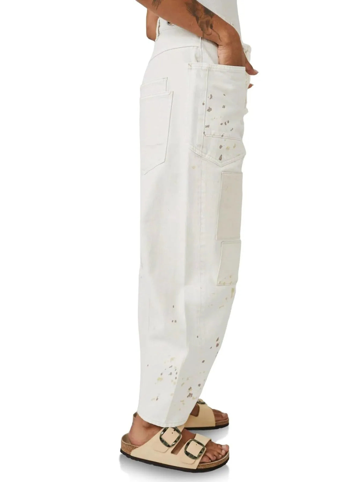 Wide leg washed jeans angled view