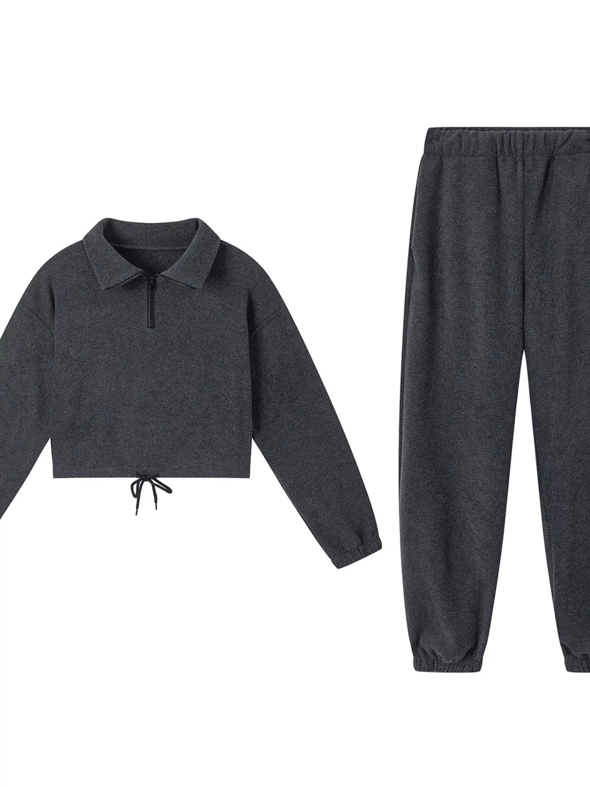 Quarter zip sweatshirt set styling angle