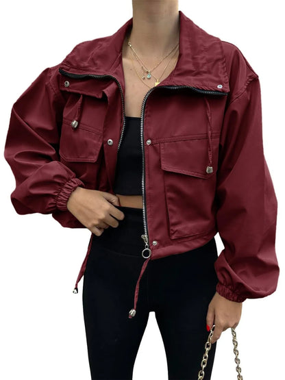Drawstring Hem Zip Up Jacket - Fashorio