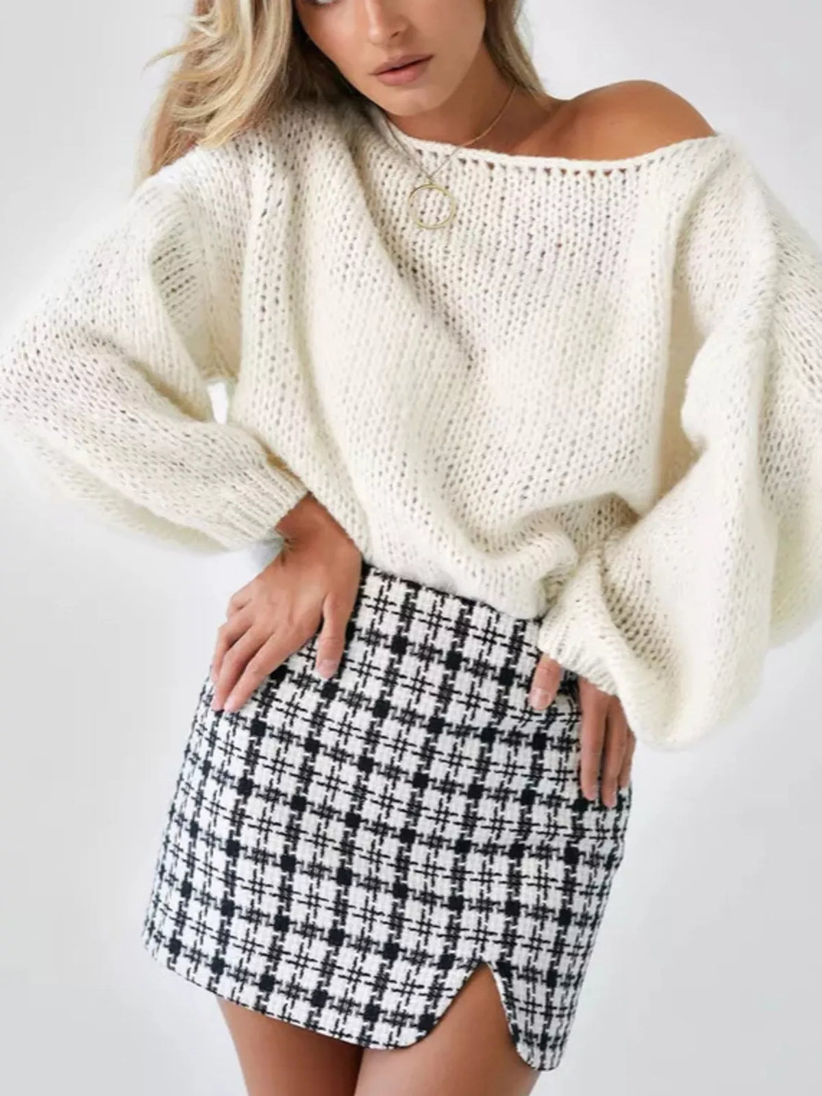 Plush boat neck sweater fabric texture