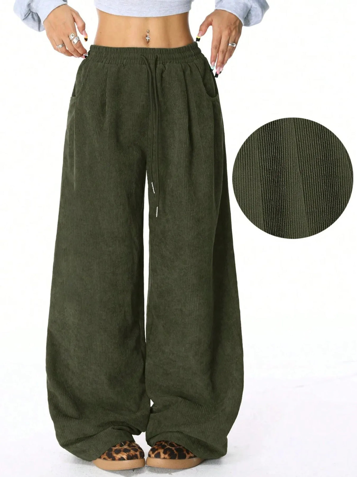 Drawstring wide leg pants blue colorway