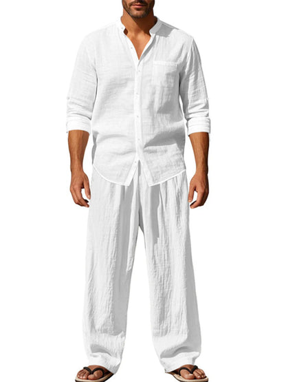 Men's Full Size Button Up Shirt and Pants Set Plus Size White - Fashorio
