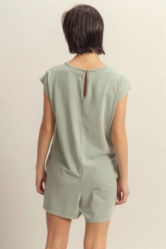 Round Neck Cap Sleeve Relaxed Fit Breezy Romper side view