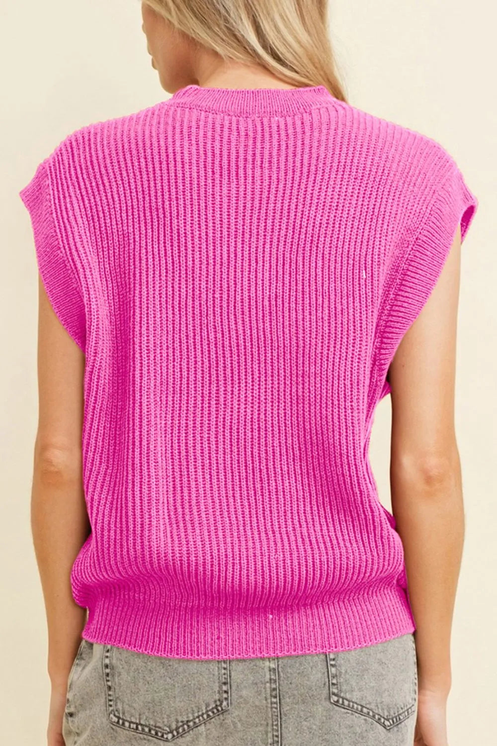 Western Horse Embroidered Round Neck Sweater in Fuchsia back view