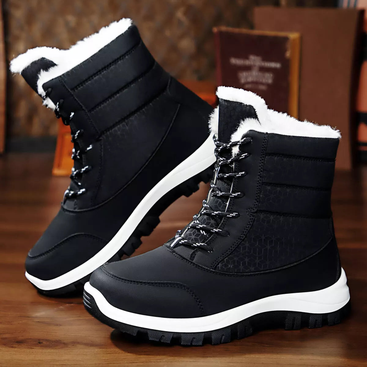 Winter fur lined snow boots front view