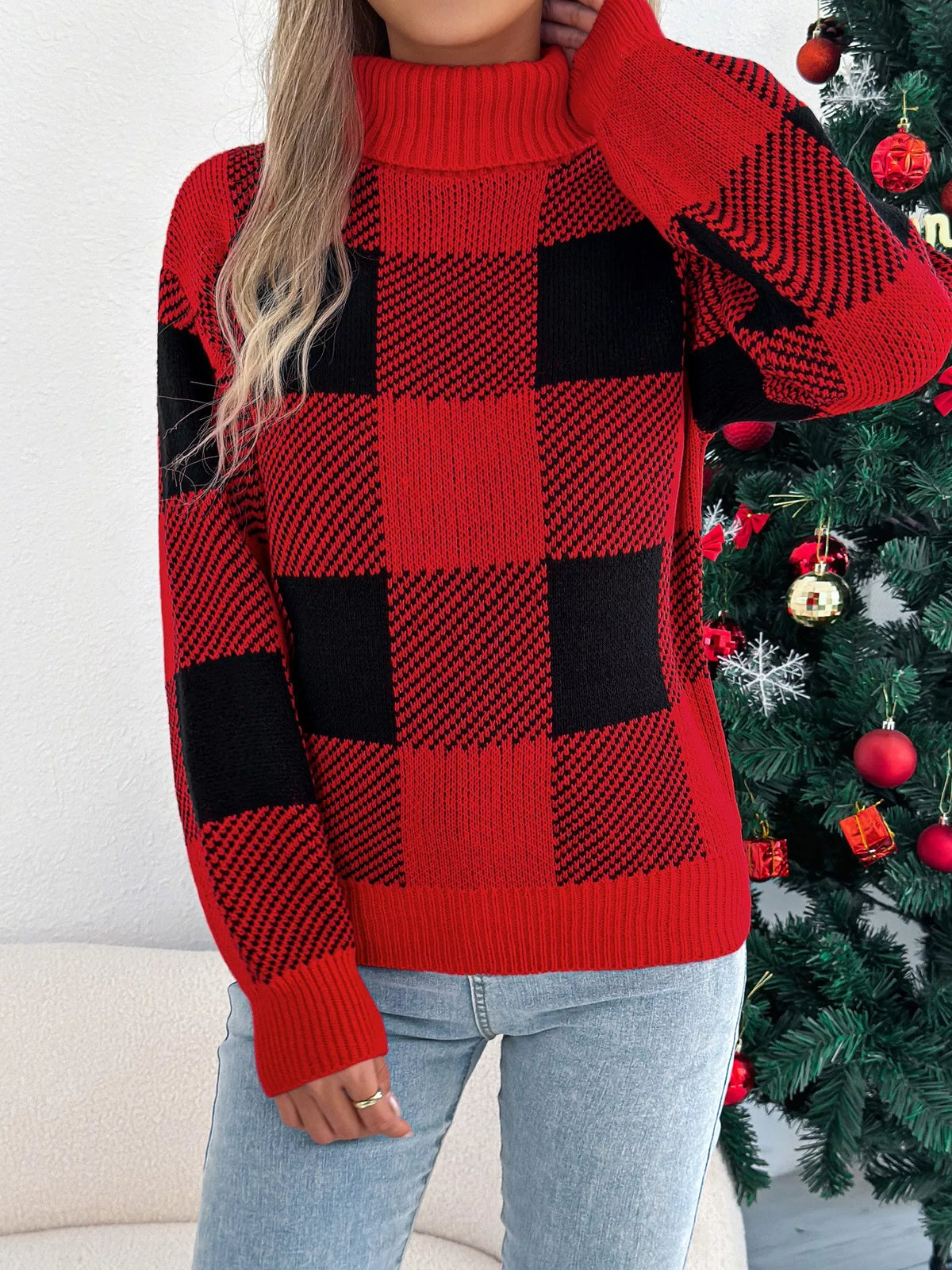 Christmas Plaid Turtleneck Sweater view 8