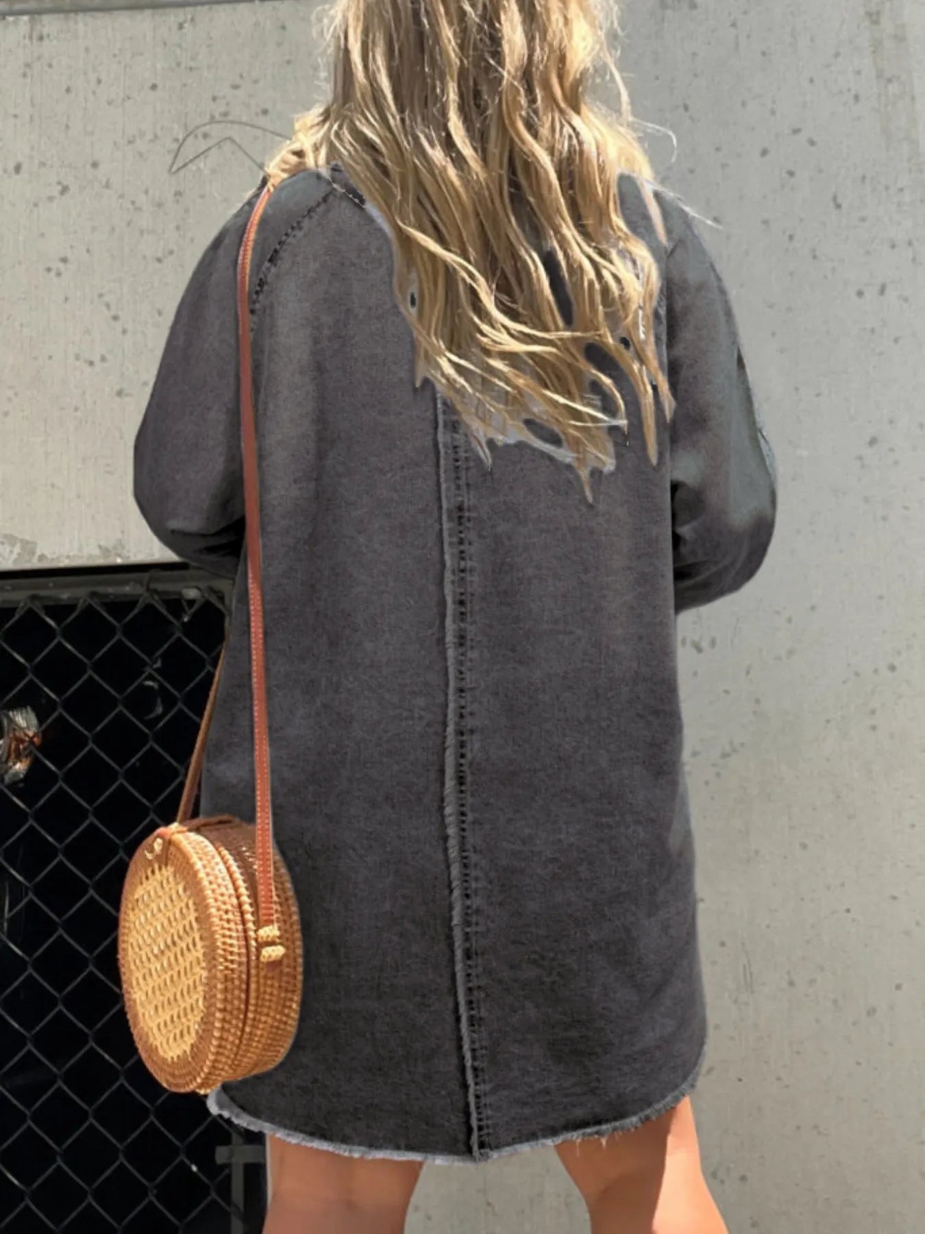 Full Size Button-Front Long Sleeve Denim Shirt Dress Plus Size - Fashorio