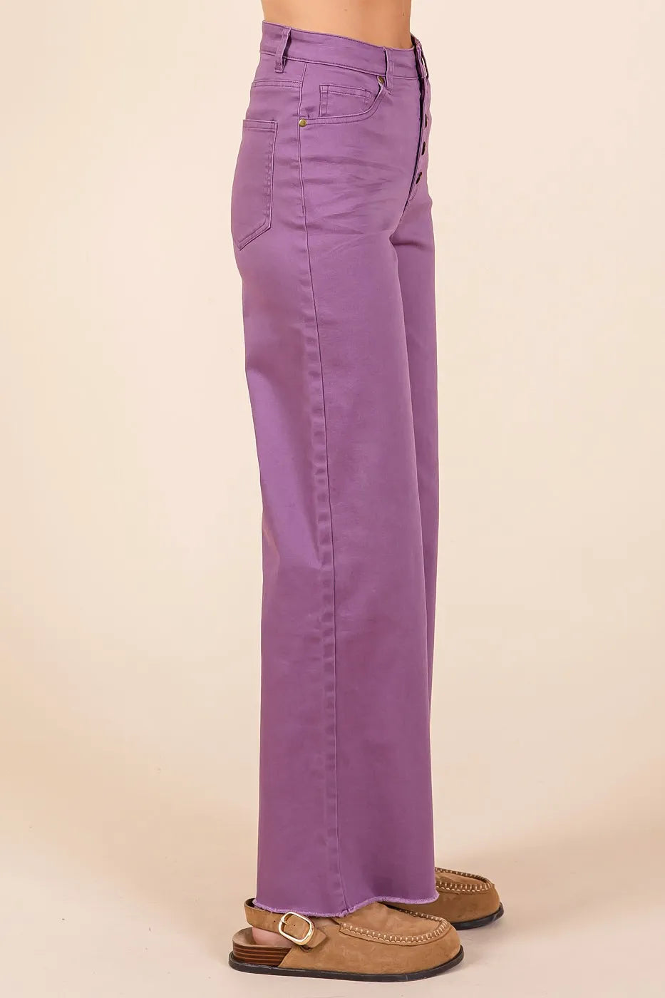 Mittoshop Twill High Waisted Button Fly Wide Leg Pants - Fashorio