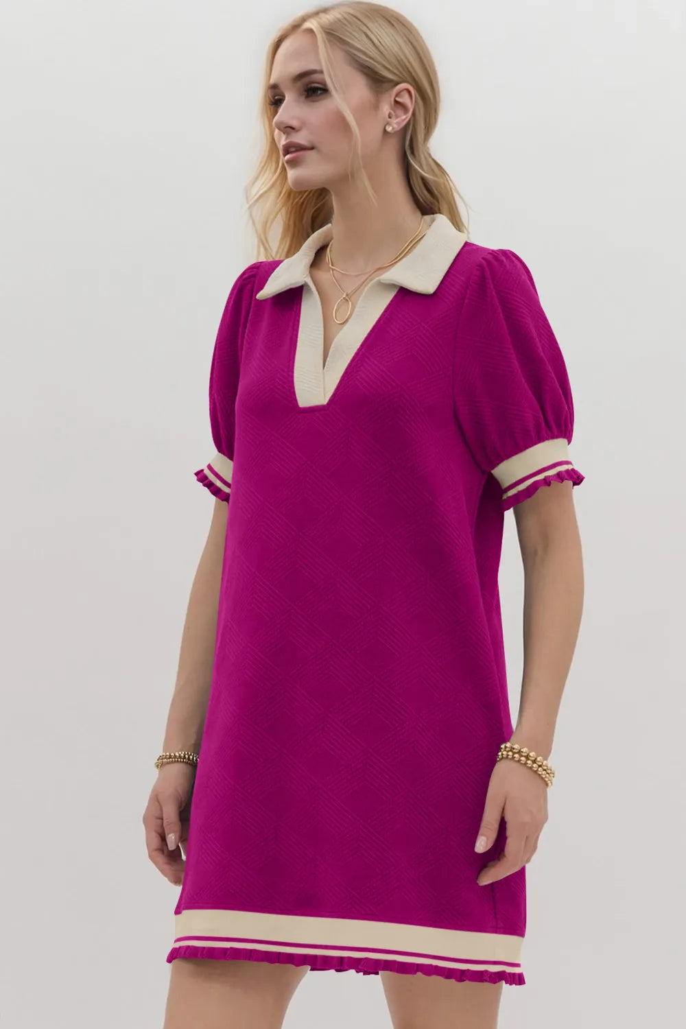Frill Contrast Trim Collar Short Sleeve Mini Dress, view 13