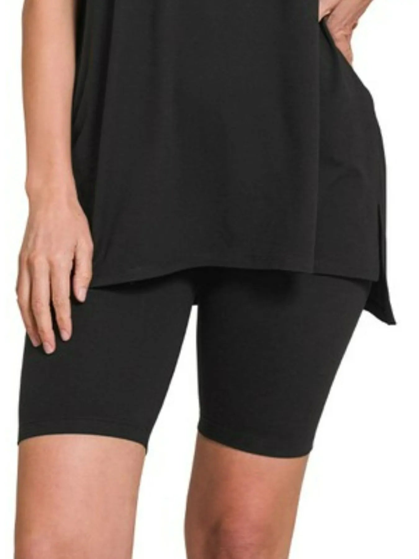 Zenana Brushed Dty Microfiber Round Neck Top and Biker Shorts Set - Fashorio
