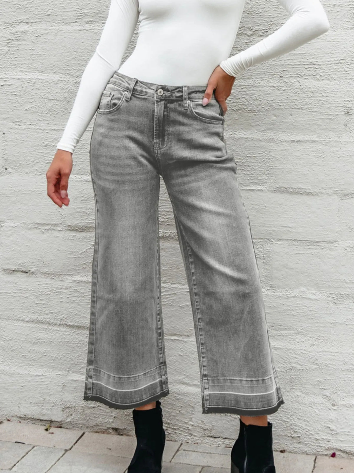 High Waist Wide Leg Washed Jeans, view 23