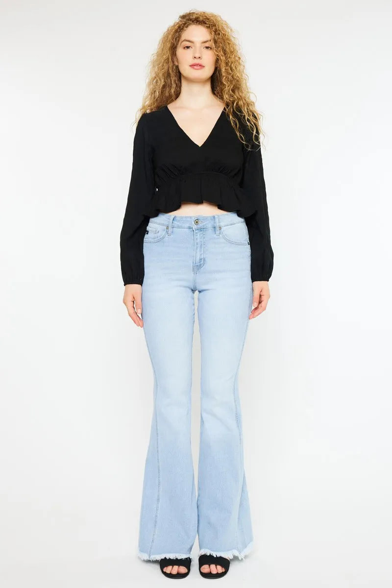 High rise curvy flare jeans light wash front view