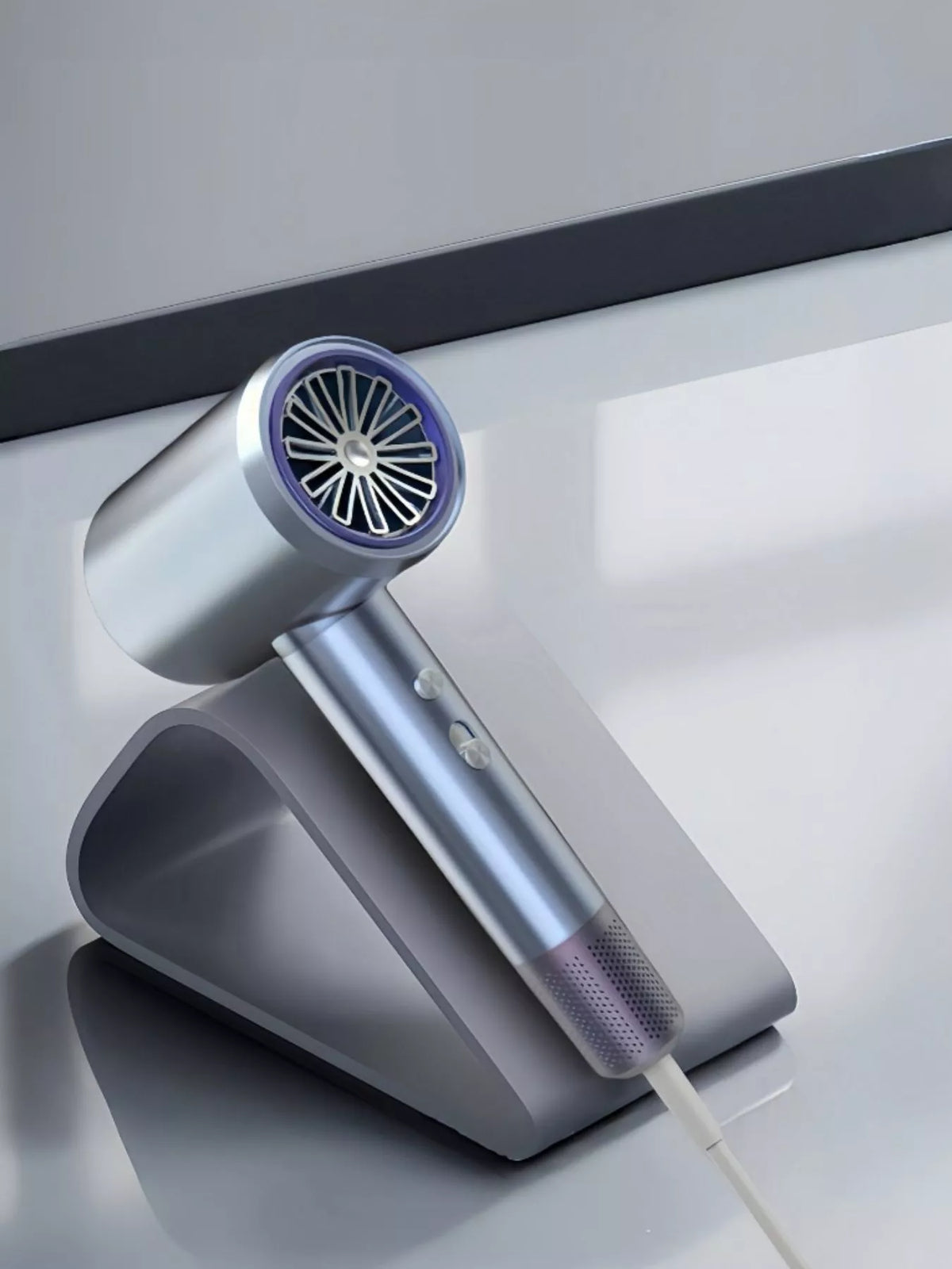 Hair dryer shown from the front nozzle