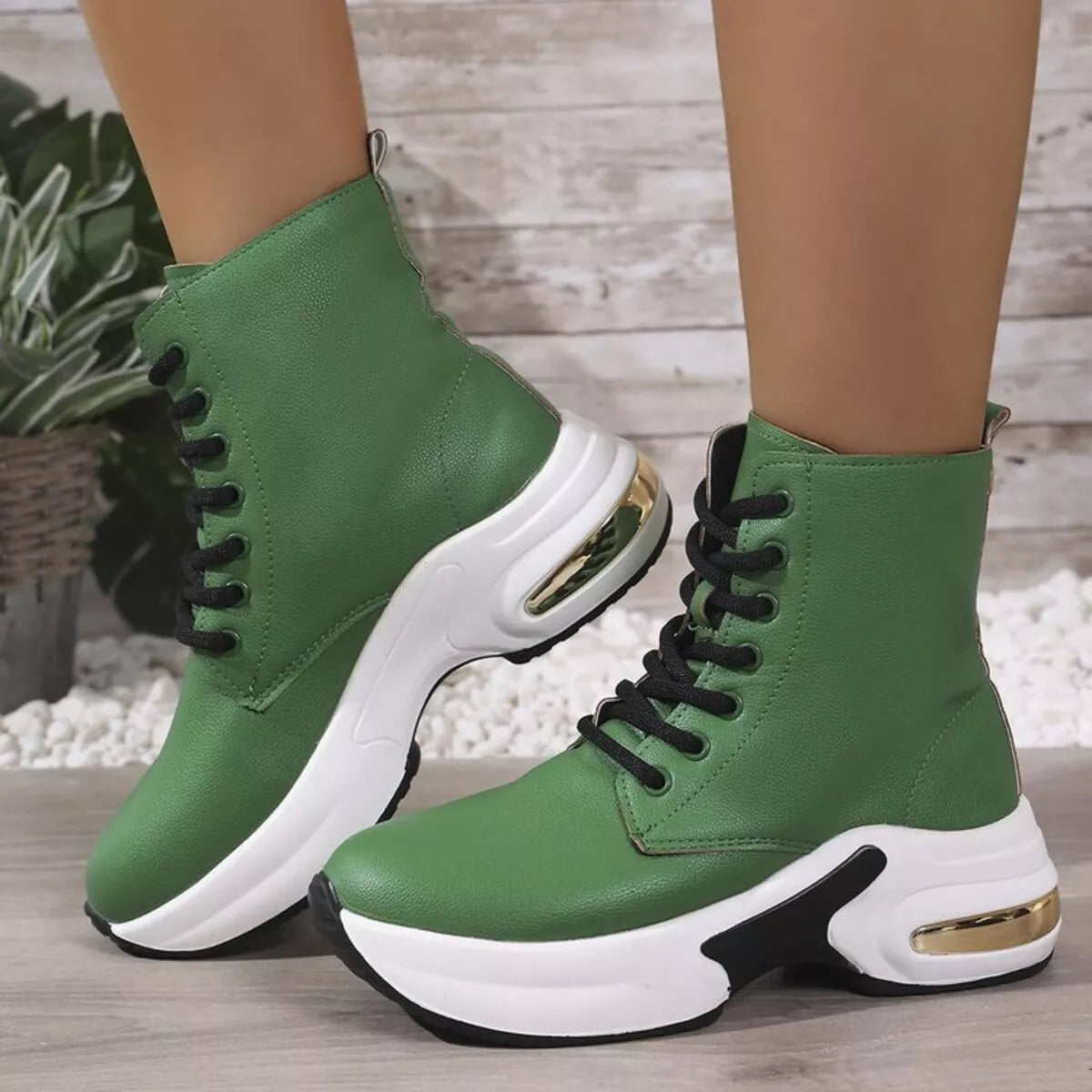 Lace up platform ankle boots full length view