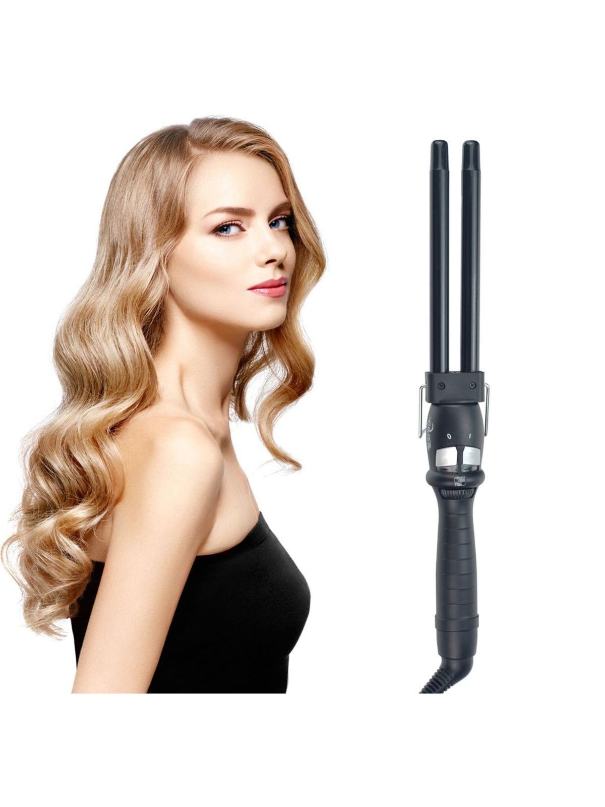 Black fast heating curling iron front view
