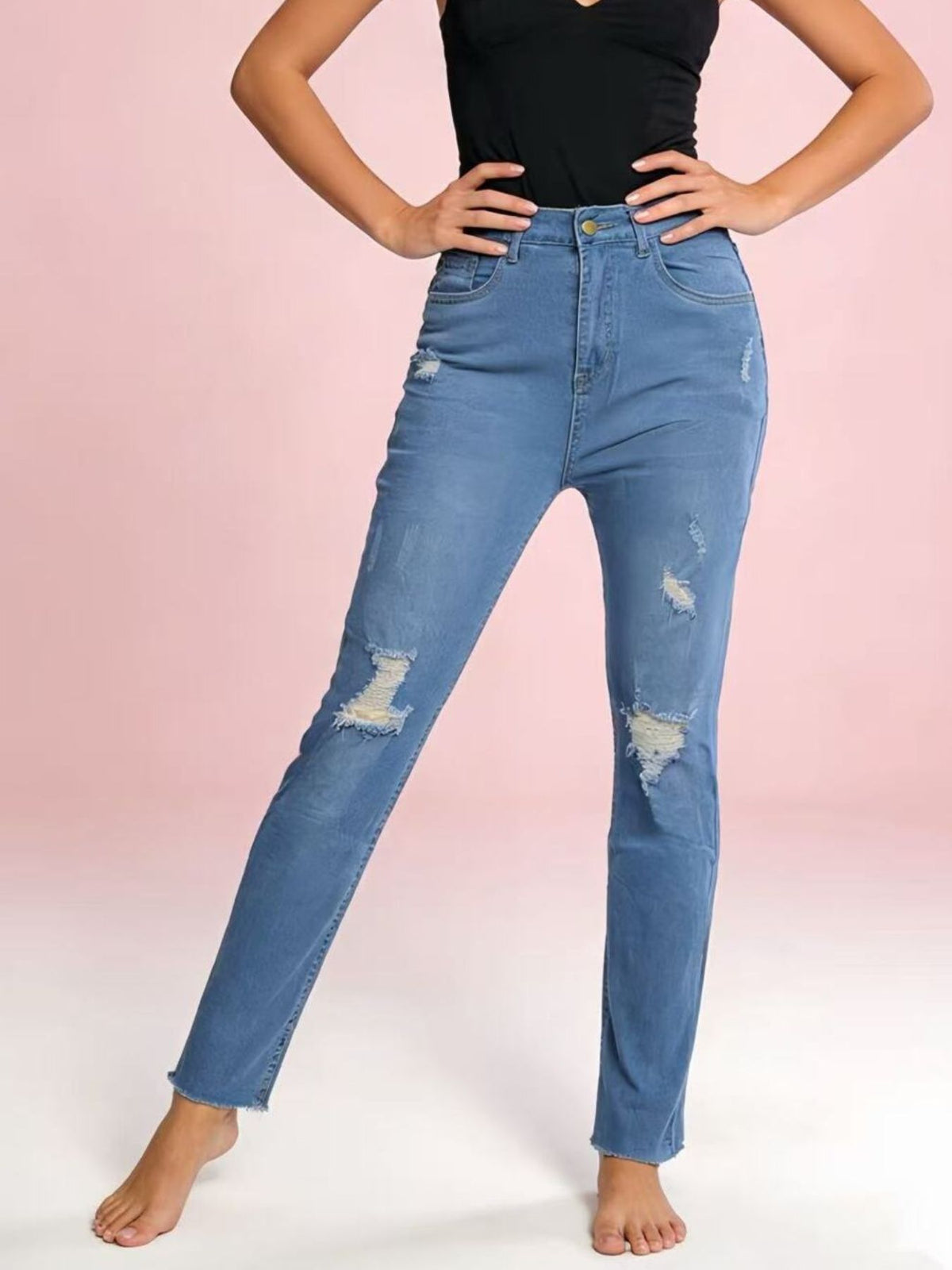 Slim distressed denim side view