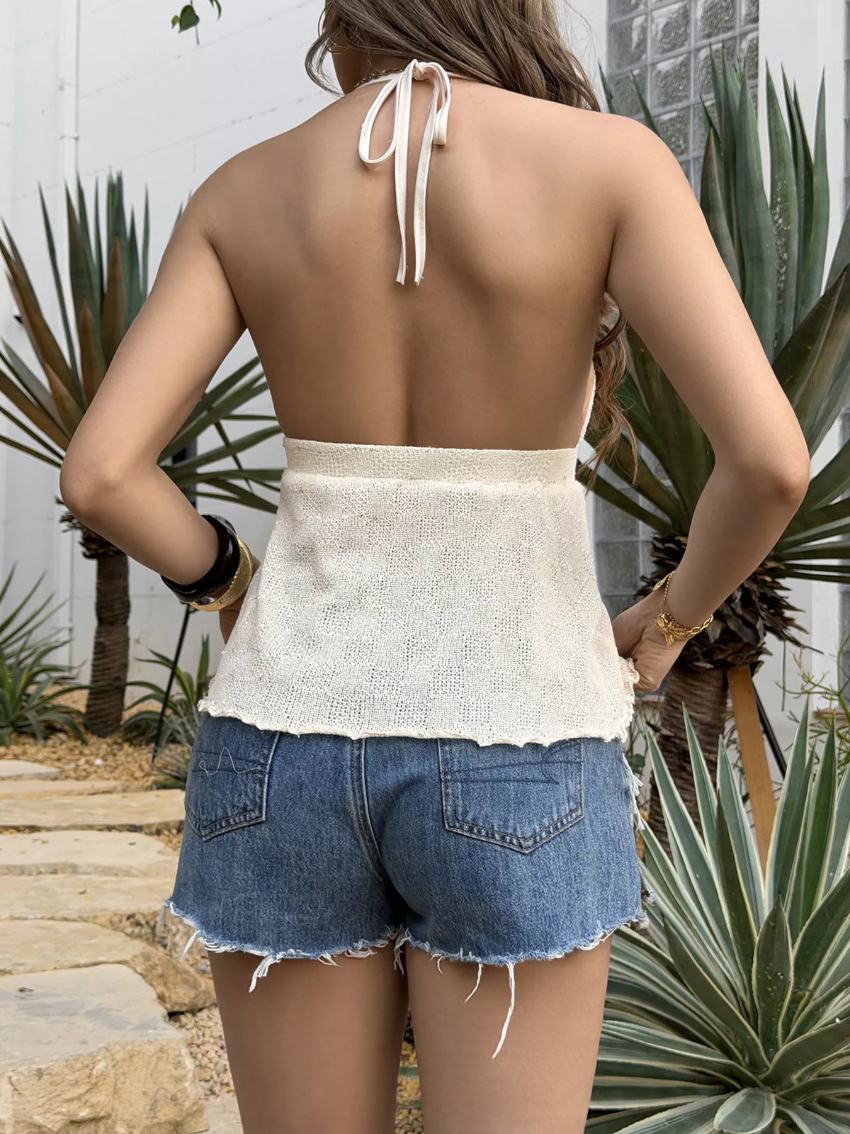 Apricot halter neck shell cami front view