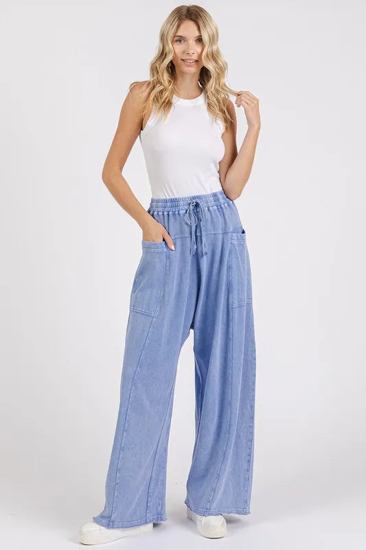 Mittoshop Mineral Wash Elastic Waist Baarrel Leg Baggy Pants - Fashorio