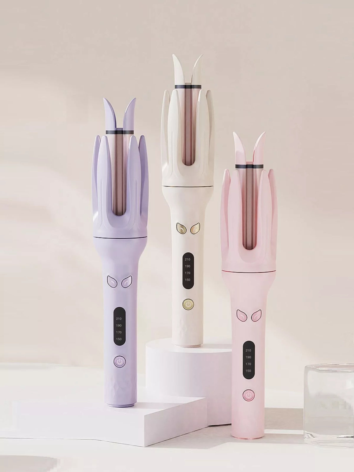 Beige automatic rotating curling iron