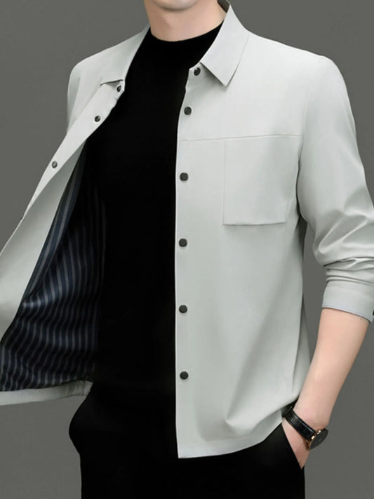 Men's Plus Size Button Up Long Sleeve Jacket Light Green - Fashorio