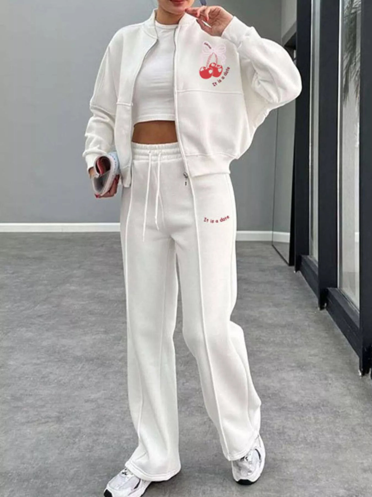 Zip Up Dropped Shoulder Jacket and Pants Set, view 27