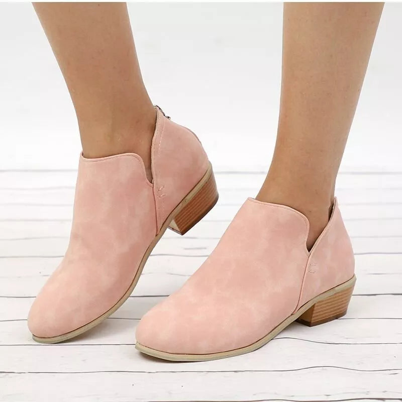 Point toe low heel boots front view