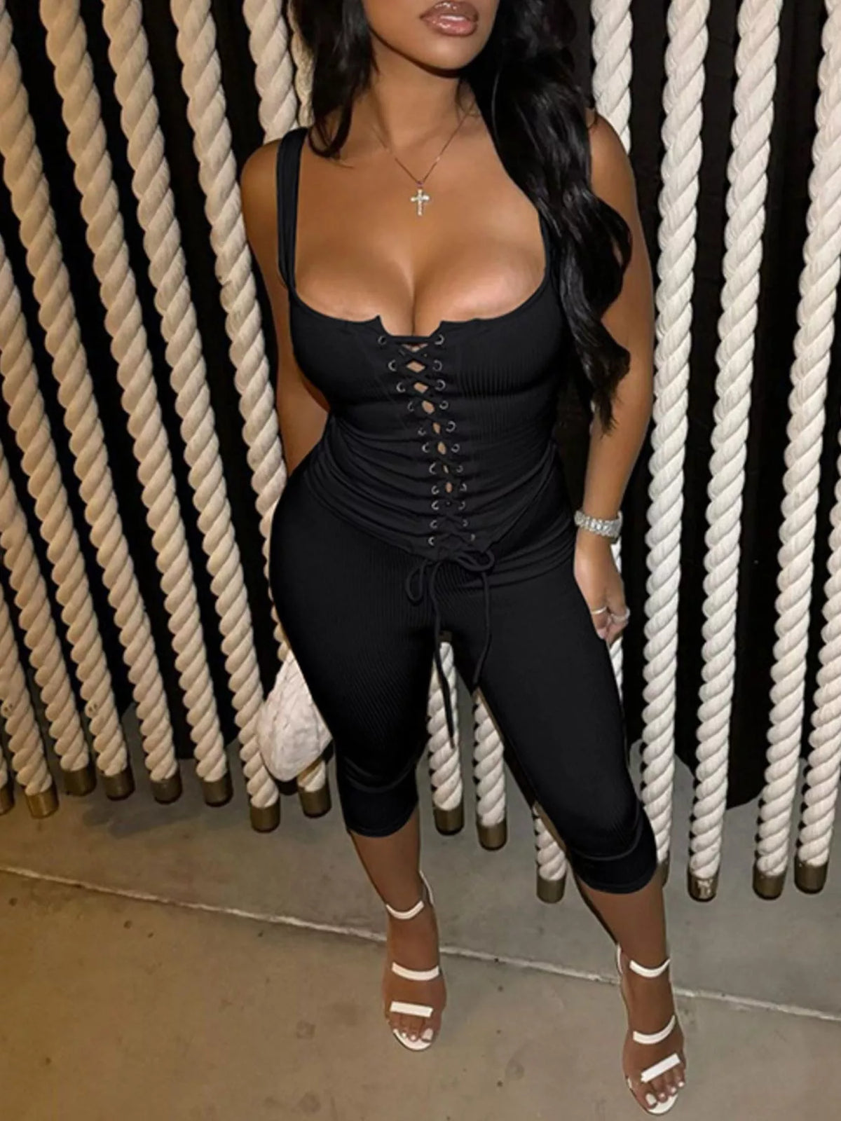 Lace Up Tank and Capri Two Piece Set, view 12