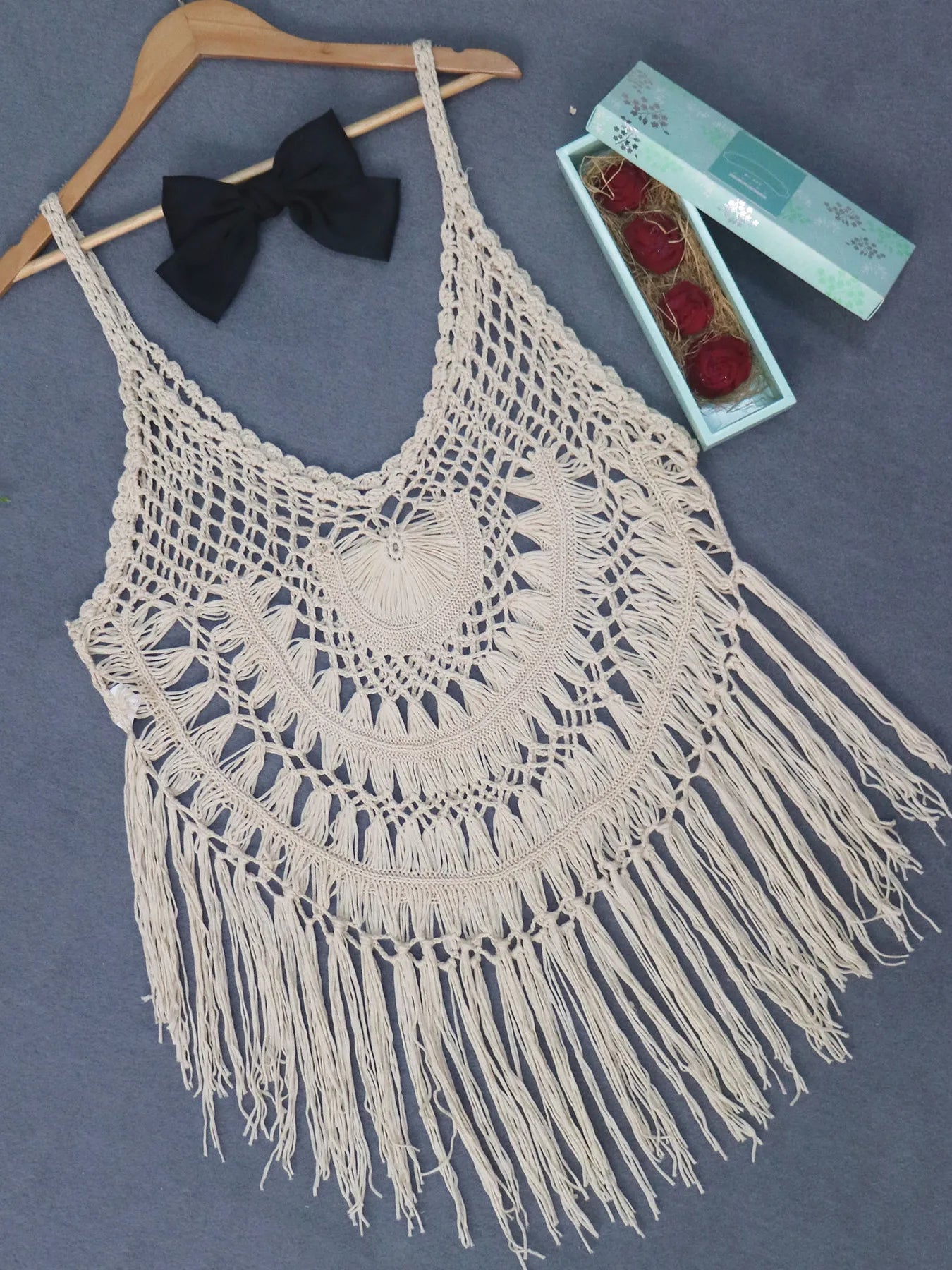 Crochet Fringe Beach Cover Up Apricot One Size - Fashorio