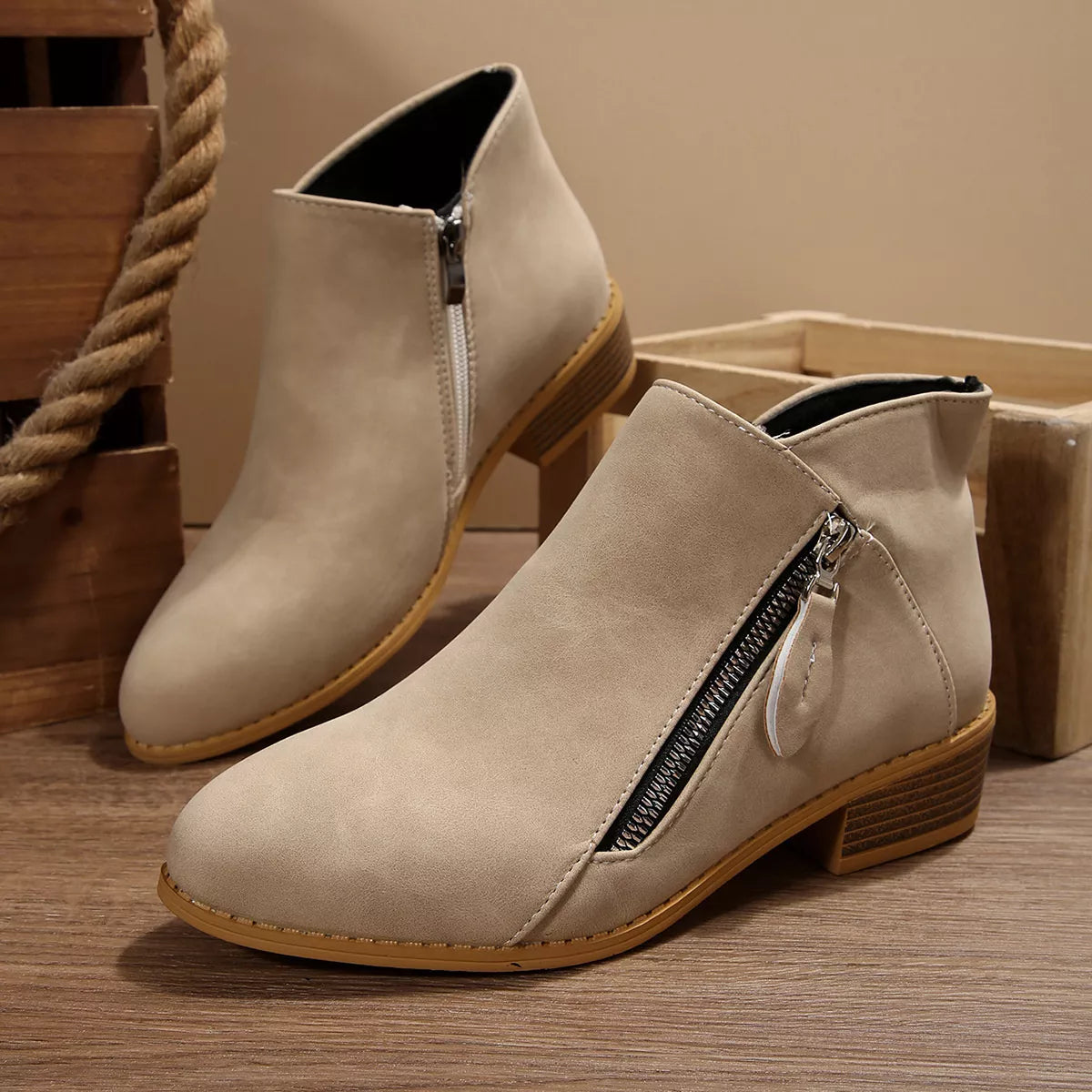 Block Heel Ankle Boots styled on foot