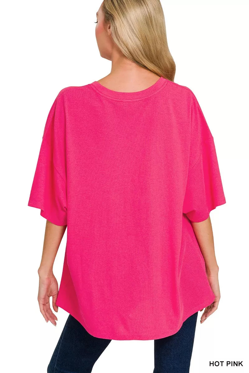Hot pink oversized tunic womens top back view