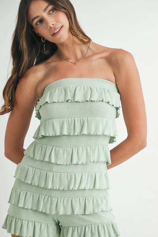 Pointelle Knit Fabric Ruffled Tube Romper view 10