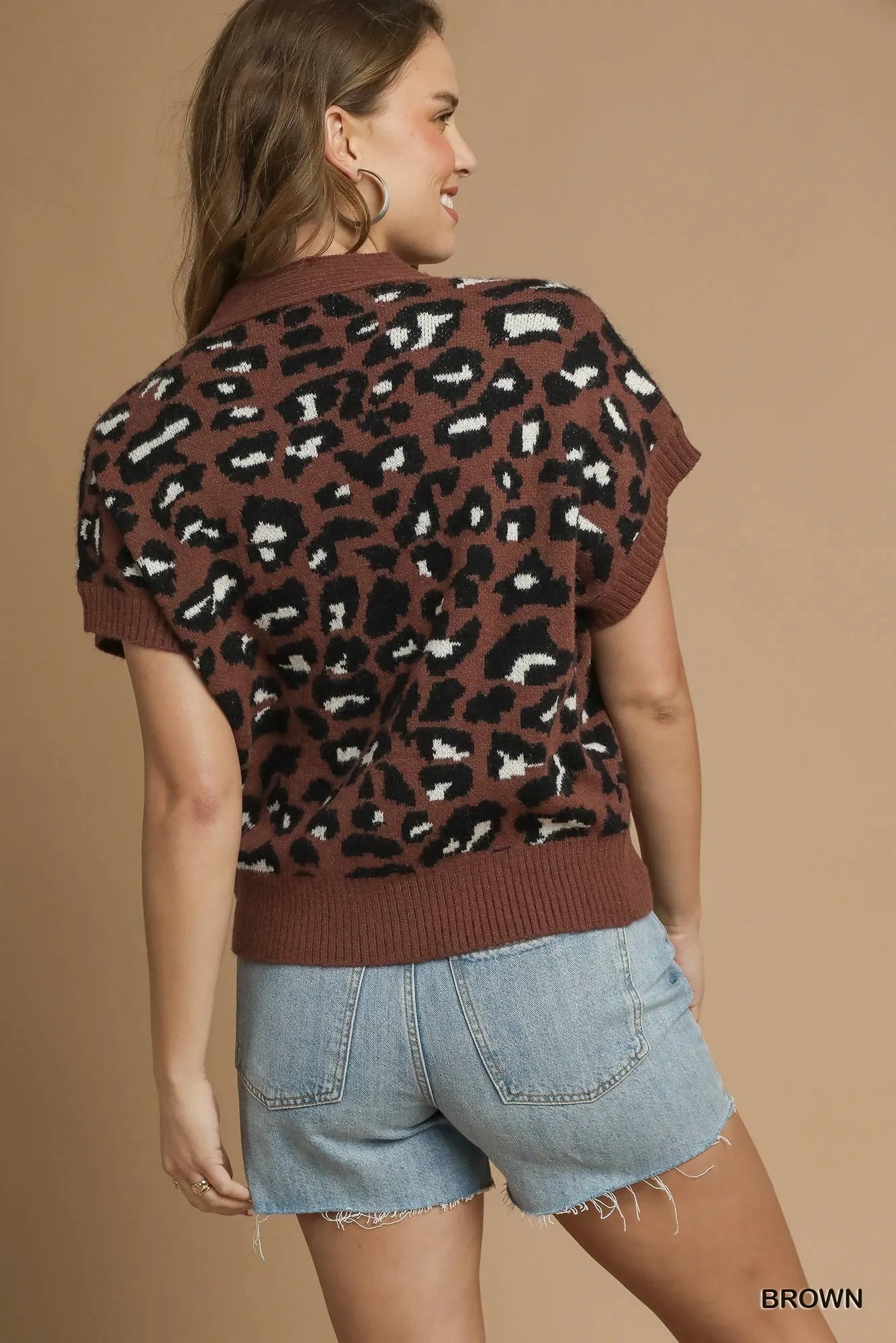 Umgee Leopard Button Down Short Sleeve Cardigan - Fashorio