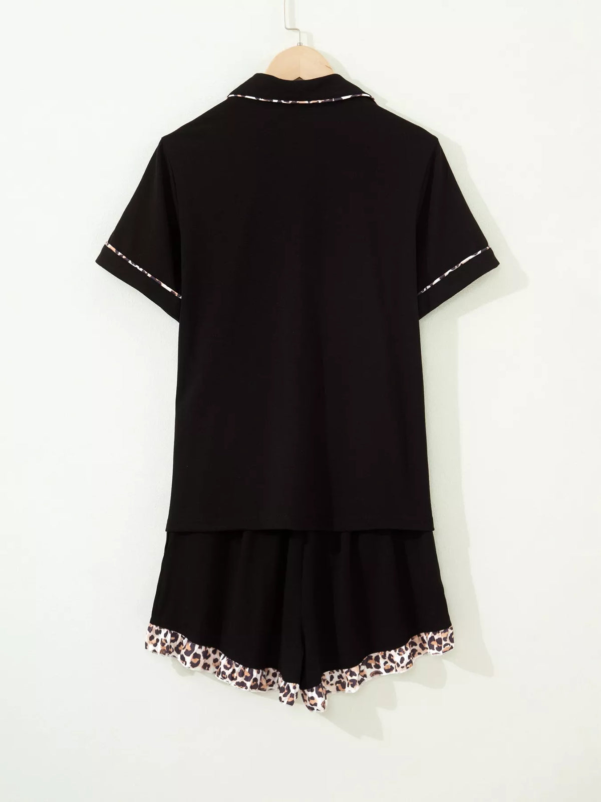 Matching leopard drawstring shorts close up