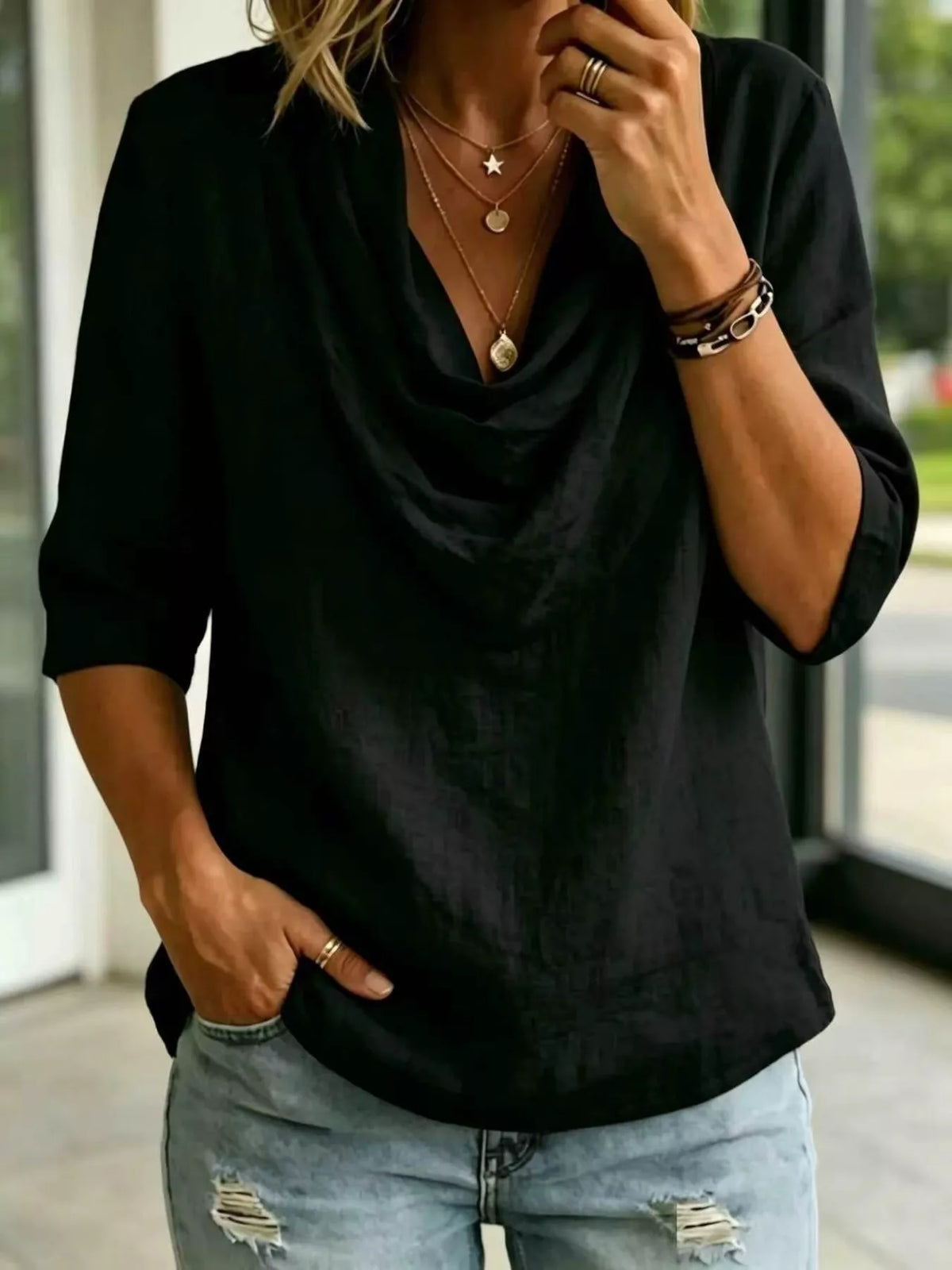 Cowl neck top alternate colour front view