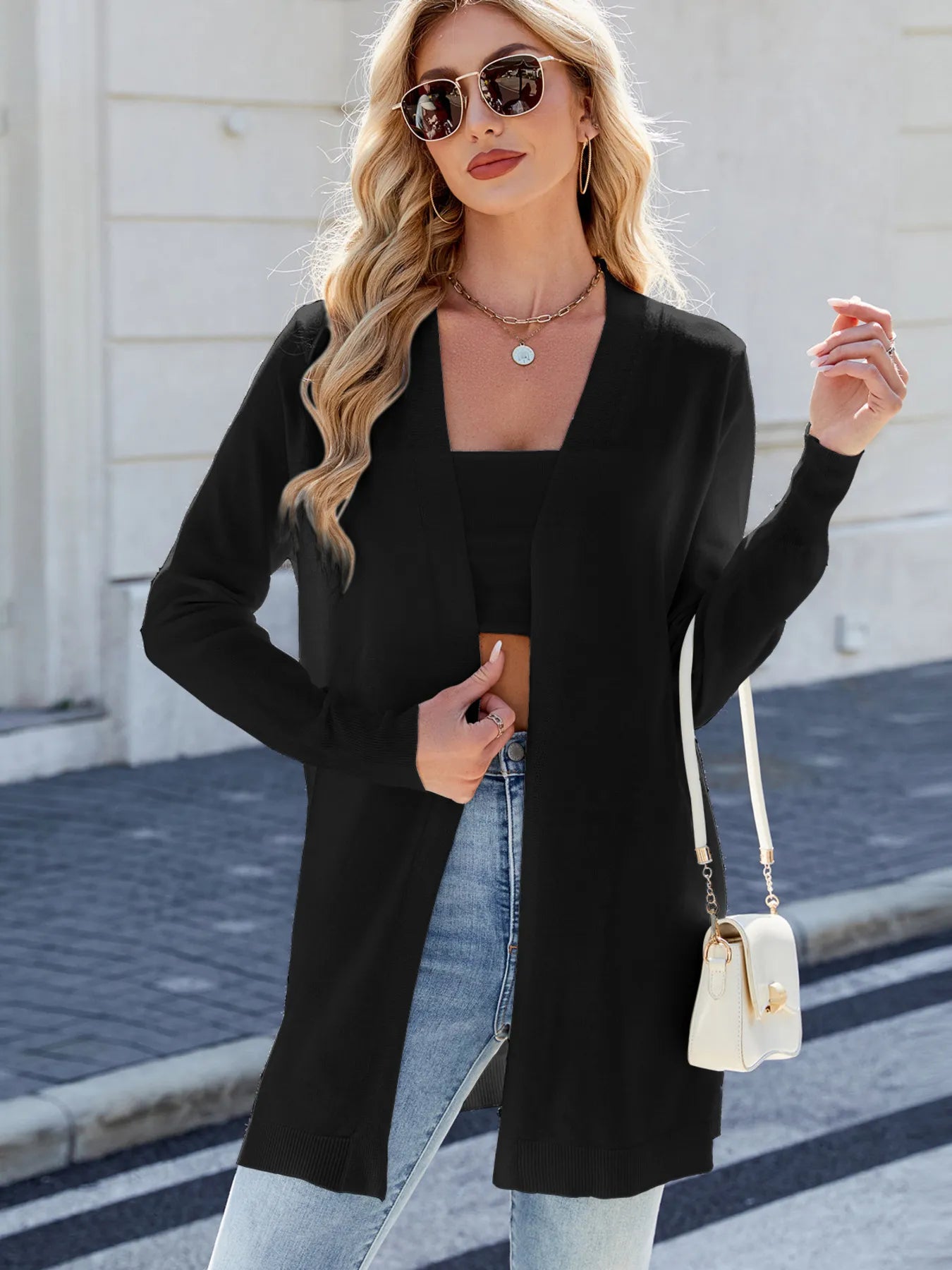 Striped Open Front Cardigan with Relaxed Fit - Fashorio