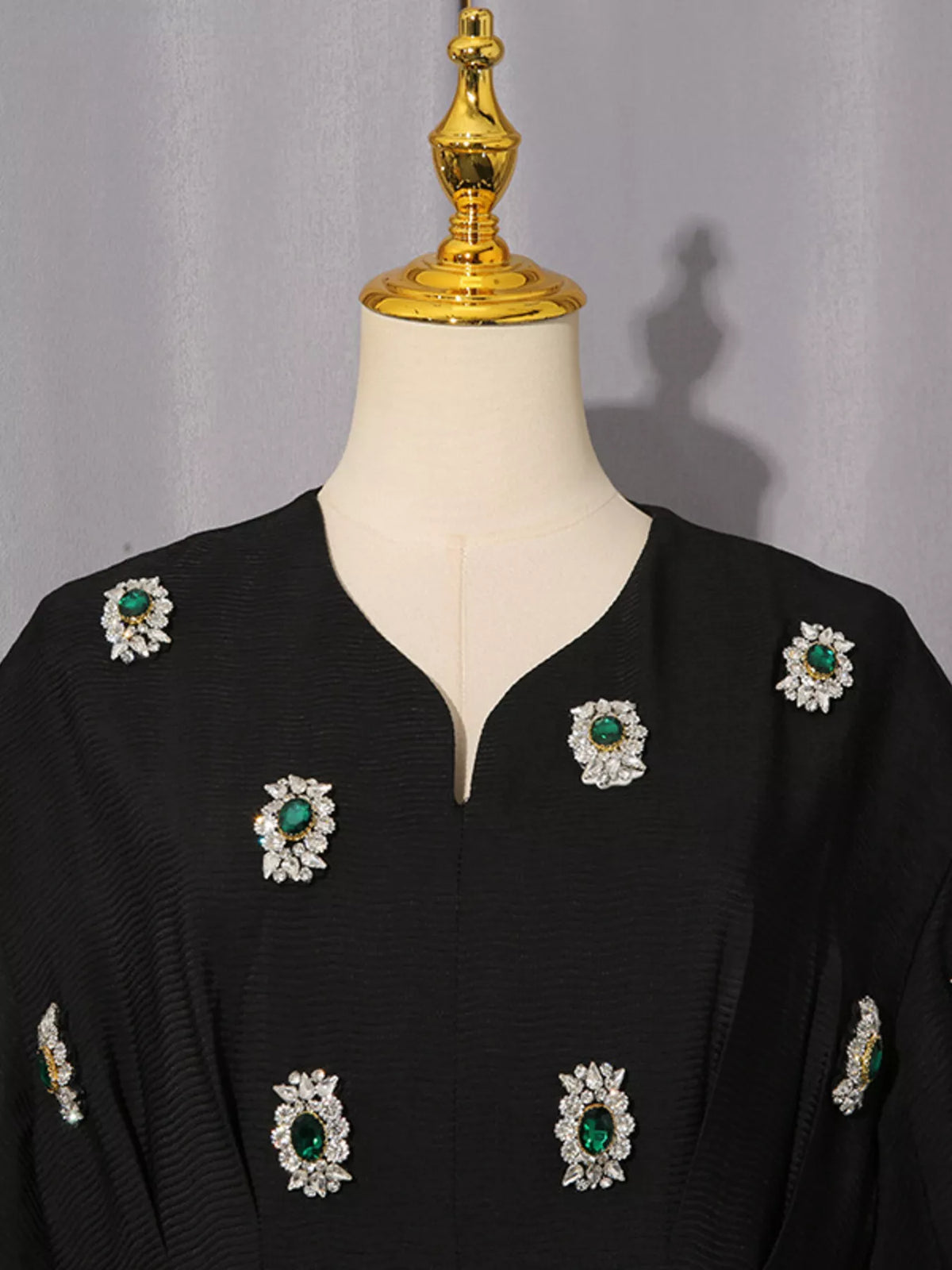 Embellished puff sleeve midi dress detail view