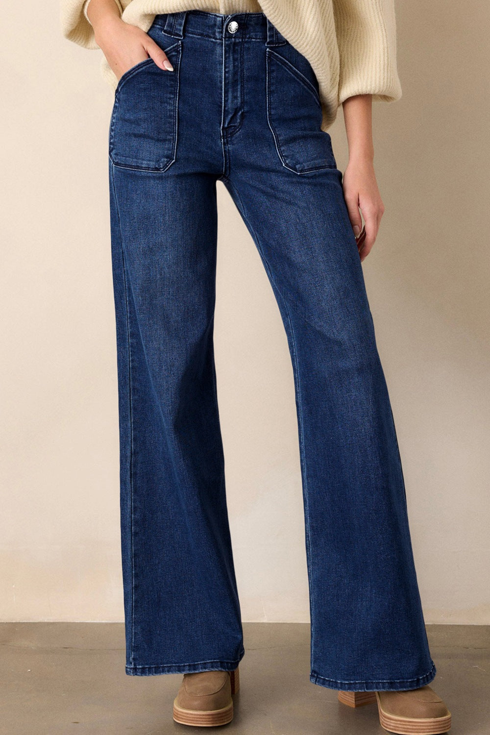 Mid rise straight leg jeans in navy front view
