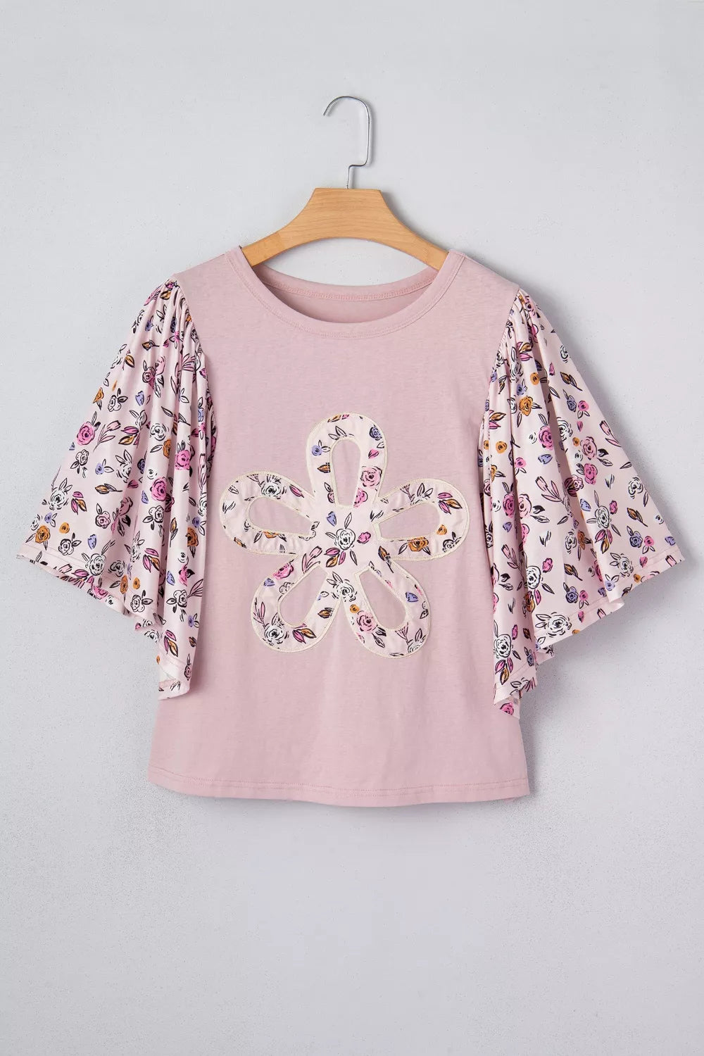 Dusty pink floral patchwork blouse back view