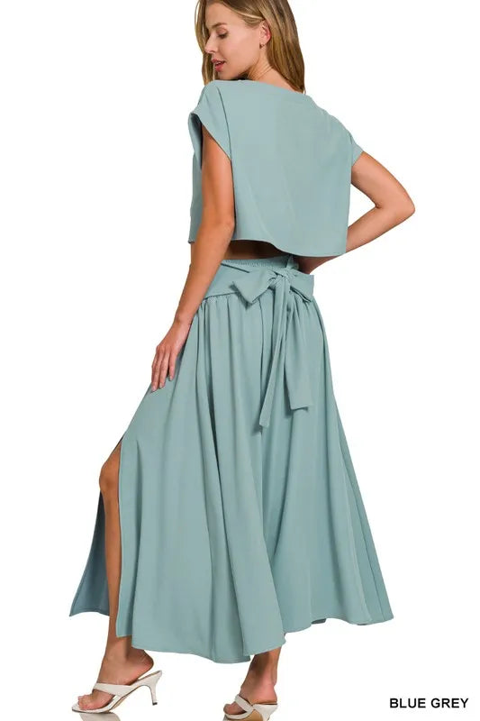 Zenana Heavy Woven Span Crop Tee & Skirt Set - Fashorio