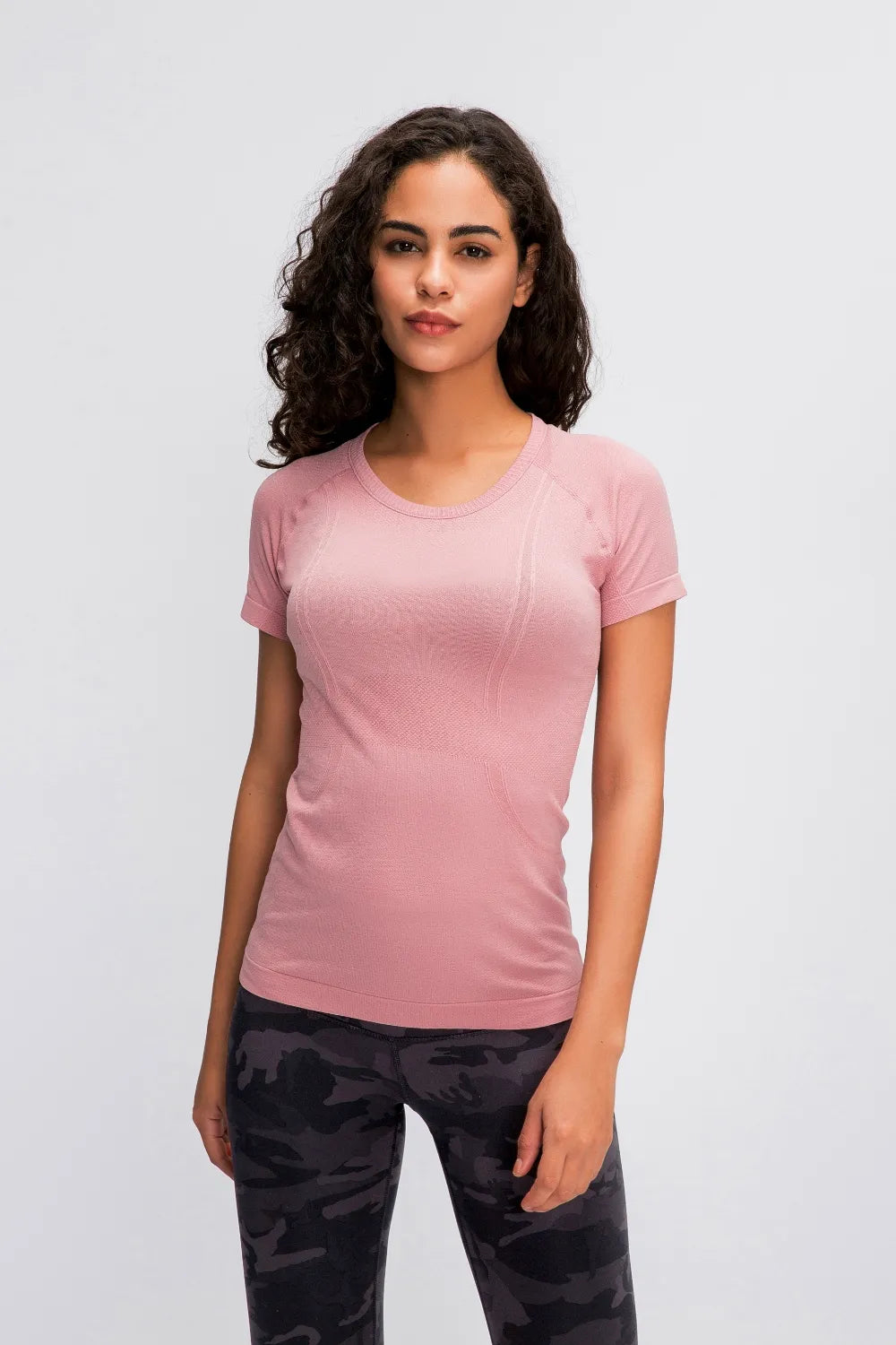 Millennia Round Neck Short Sleeve Active T-Shirt Blush Pink - Fashorio