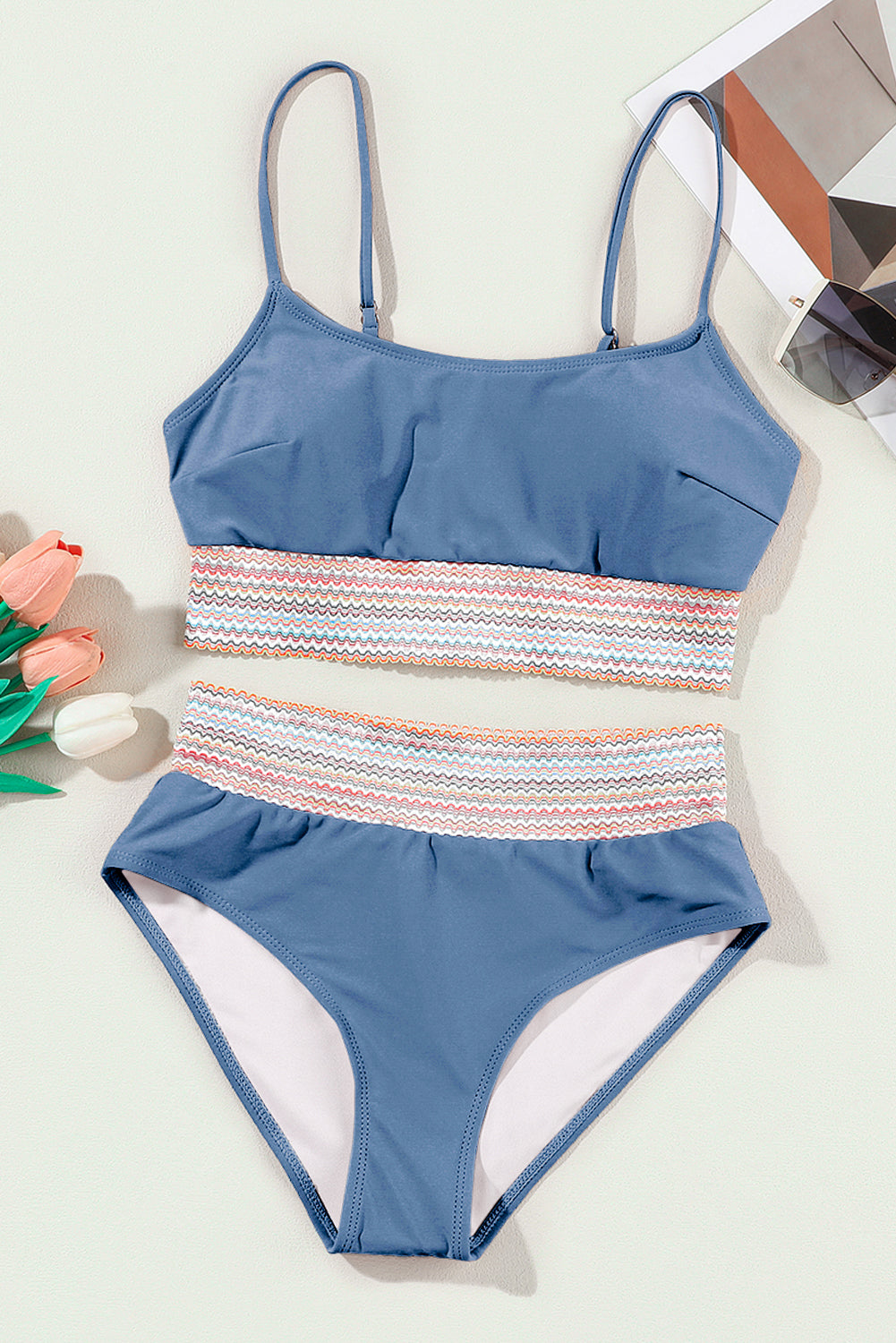 High waist bikini fabric and fit close up