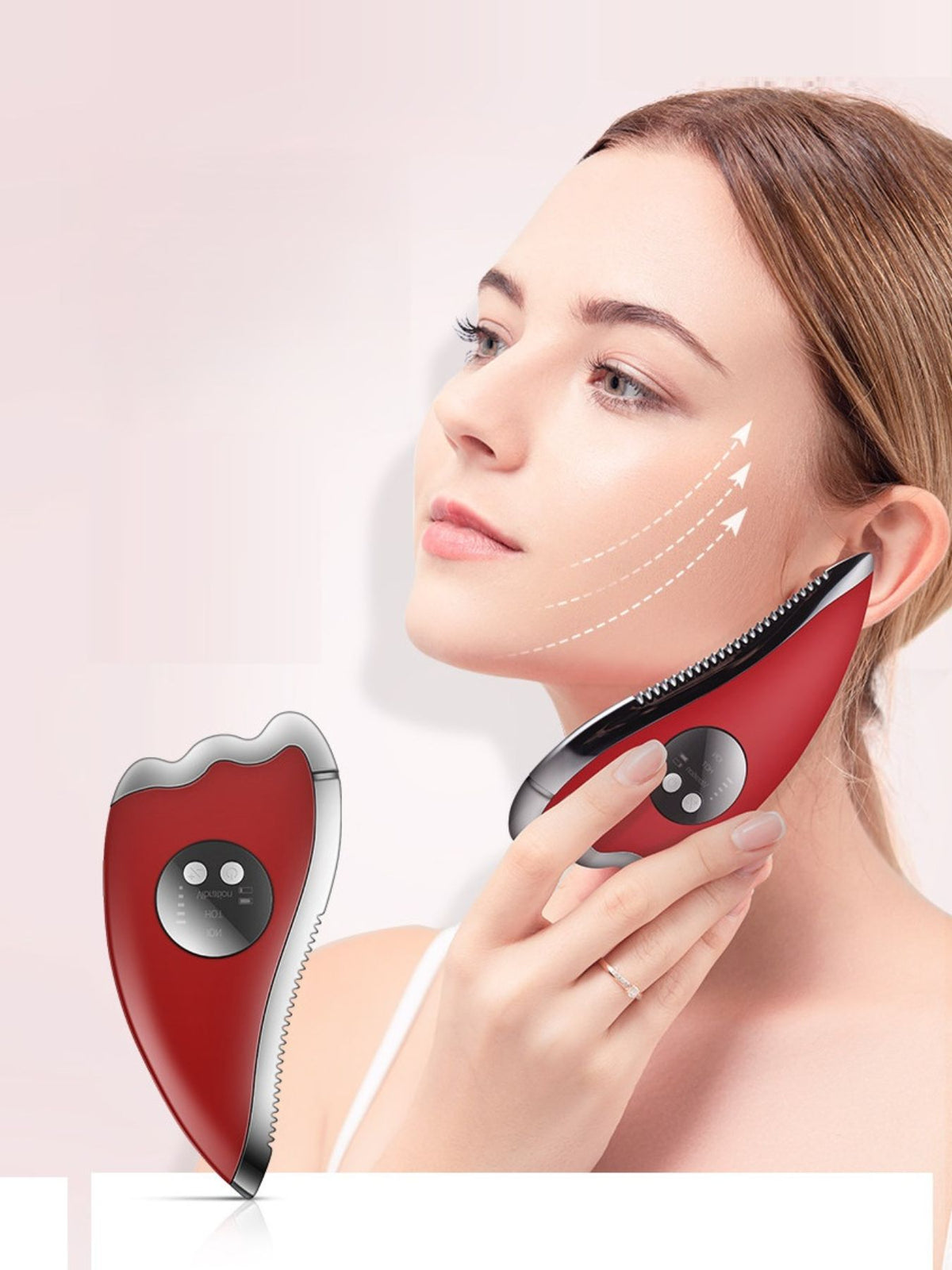 Facial massager in use on skin