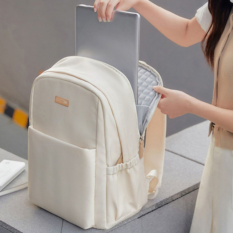 Lightweight nylon backpack in ivory front view