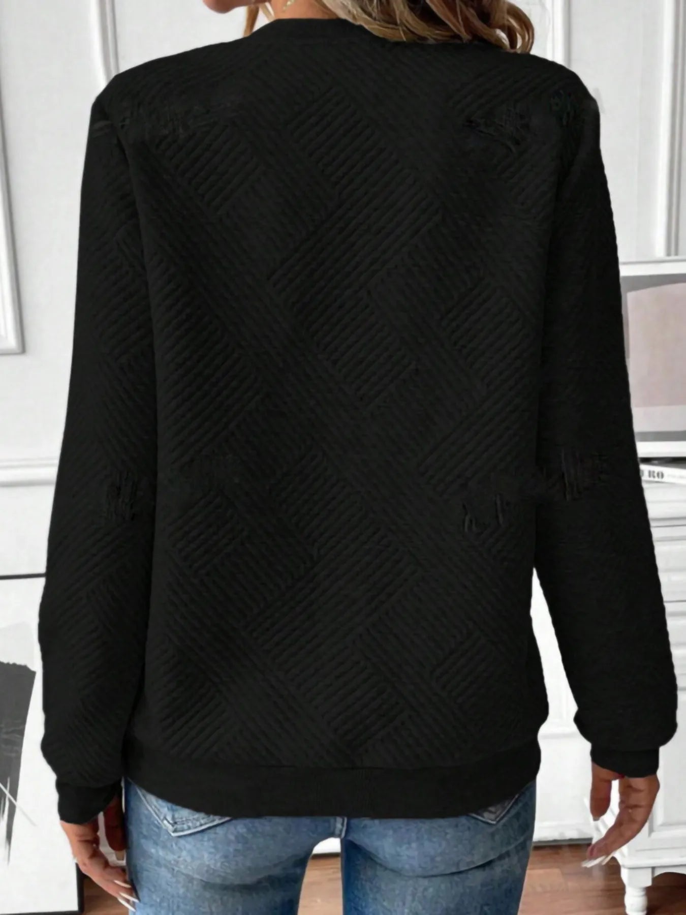 Quarter Zip Textured Long Sleeve Sweatshirt - Fashorio